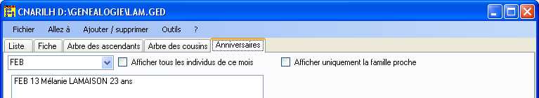 La liste des anniversaire